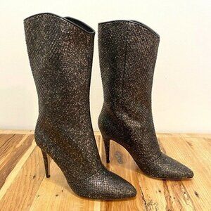 Cavallini Italy Heel Boots Black Gold Snake 8 NEW
